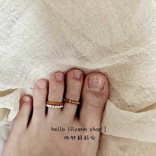 不硌脚可沾水hello原创设计脚戒指天然黄玉竹节美产14k包金有弹力