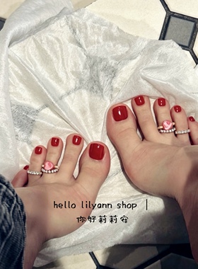 ins叠戴粉色爱心满钻弹力脚戒指