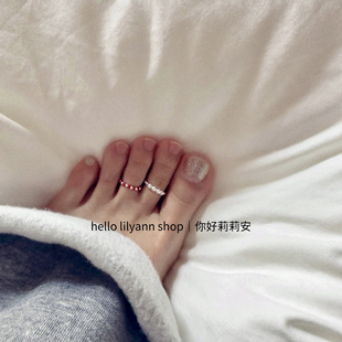 hello小众设计s925纯银珠弹力脚趾戒指环叠戴珍珠非天然ins百搭