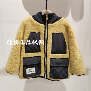 little moco专柜正品23年春男女童羊羔毛休闲连帽外套KBC1COT008