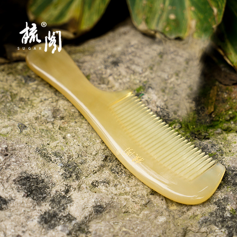 正品天然正宗白角牛角梳子大号按摩梳子女士长发厚实黄角梳防静电