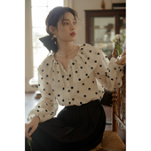 壹晓晓 复古高级感上衣 法式 波点大翻领天丝衬衫 女2025春新款