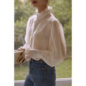 清仓7折 木耳边衬衫 松紧袖 壹晓晓 女春秋立领灯笼袖 上衣