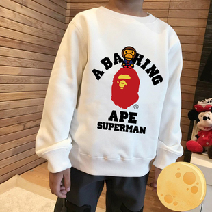 日系潮牌卡通猿人男女童加绒卫衣儿童加厚上衣中大童洋气休闲T恤