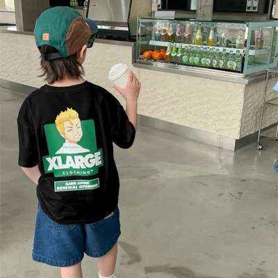 日系潮牌儿童纯棉短袖T恤2025新款猿人印花男童圆领痞帅上衣帅气