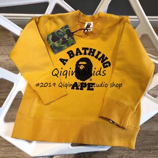 日系潮牌bape猿人头打底上衣中大童圆领加绒卫衣男童女童套头衫