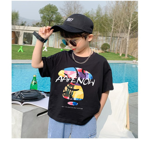 日系潮牌儿童短袖T恤夏季款纯棉休闲半袖男女童卡通上衣中大童装