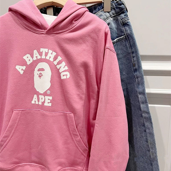 日系潮牌秋冬连帽休闲上衣猿人头印花女童粉色帽衫中大童纯棉卫衣