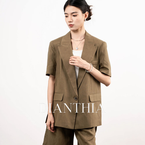 亚麻短袖西装外套女宽松显瘦西服