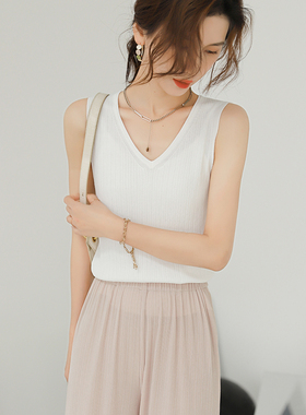清凉高端曲珠面料小吊带背心女夏季修身内搭针织打底衫无袖上衣新