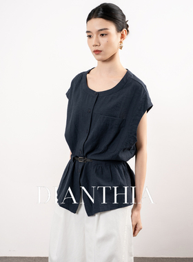 DianThia无袖收腰圆领衬衫女2026夏新款飞飞袖气质显瘦设计感衬衣