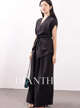 DianThia套装夏女2026新款设计感薄款显瘦上衣休闲阔腿长裤两件套