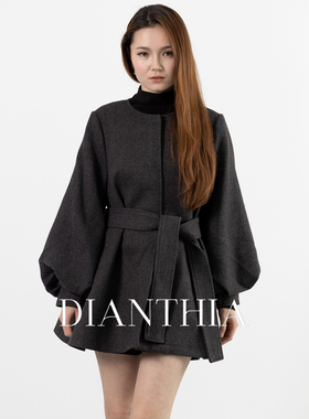 DianThia裙摆型灯笼袖中长款毛呢大衣外套秋冬设计感女装新款风衣