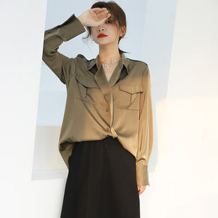衬衫 洋气休闲缎面垂感抗皱韩版 新款 气质衬衣女设计感小众2025秋季