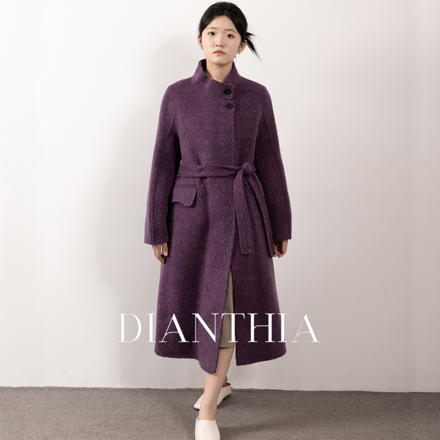 绵羊毛双面呢大衣中长款毛呢外套