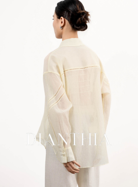 DianThia松弛感廓形衬衫女长袖宽松设计感小众米白色上衣慵懒风