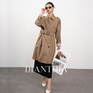 DianThia高级感卡其中长款风衣外套女2026秋冬款双排扣小个子大衣