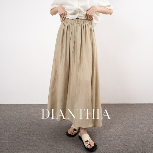 DianThia夏季薄款缩褶长裙女新款高腰A字半身裙女垂感显瘦中长裙
