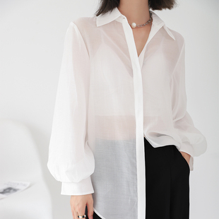 DianThia微透灯笼袖衬衫女2025年新款秋季百搭高级感休闲防晒衣