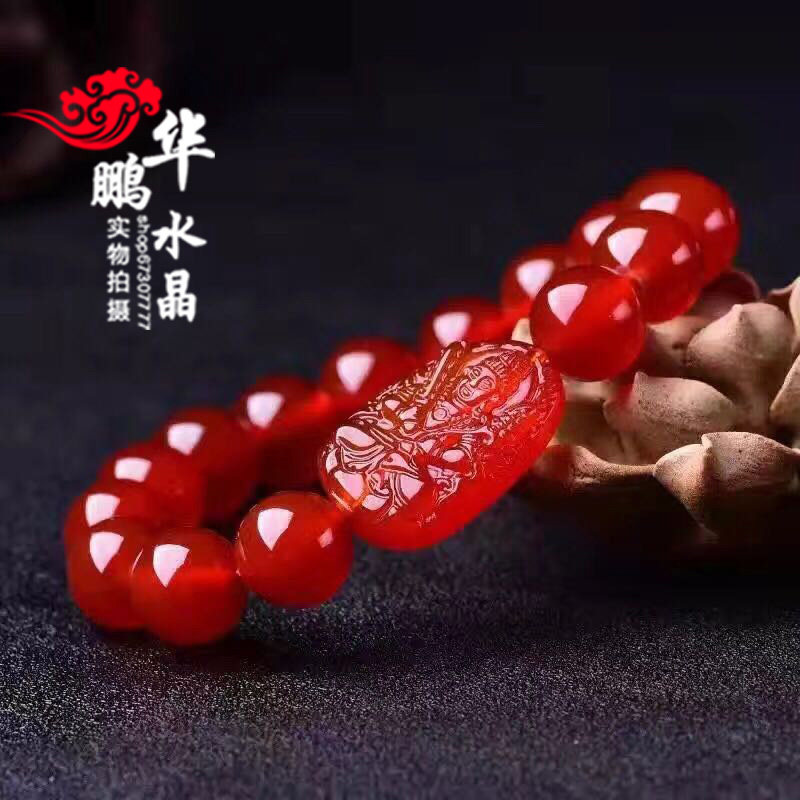天然红玛瑙生肖 属牛虎本命佛 虚空藏八大守护神聚财手链