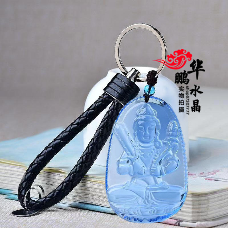 蓝水晶八大守护神本命佛属牛属虎吊坠男女运转蓝绒晶吉祥物钥匙扣