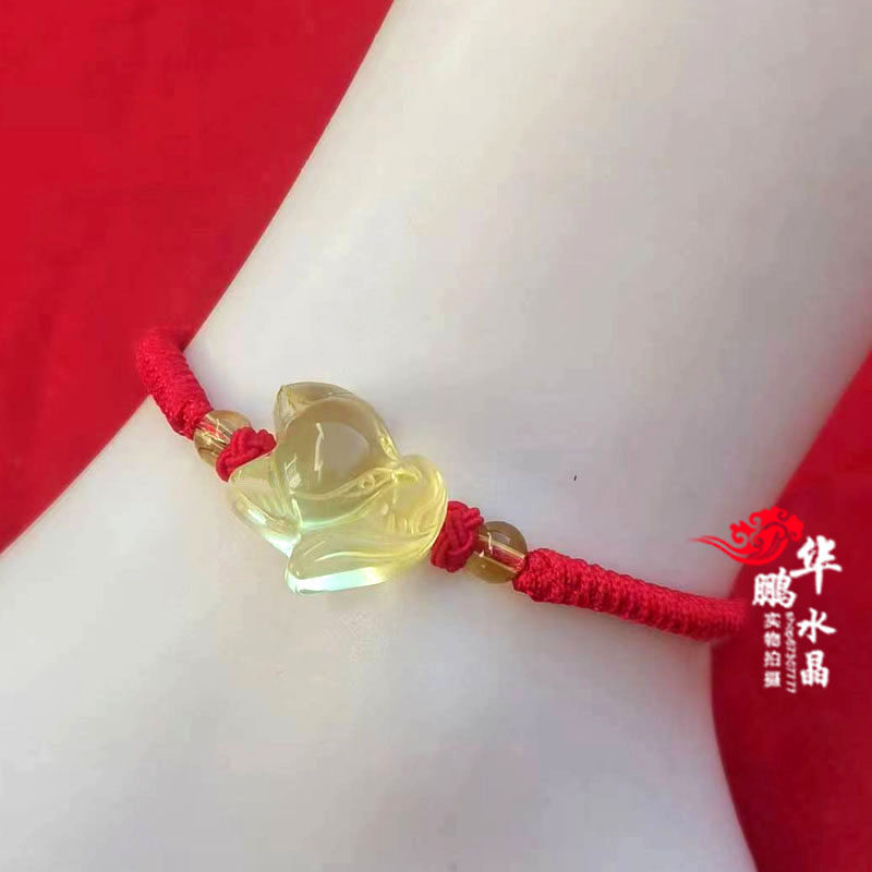 2026年招财黄水晶狐狸红绳脚链灵狐旺桃花平安聚财招桃花手链转运