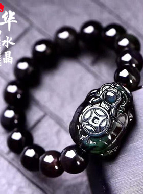 天然彩虹眼黑曜石龙龟