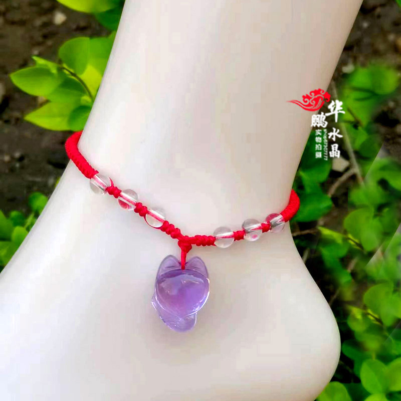2026年紫水晶狐狸旺桃花精编红绳脚链女灵狐新款手链
