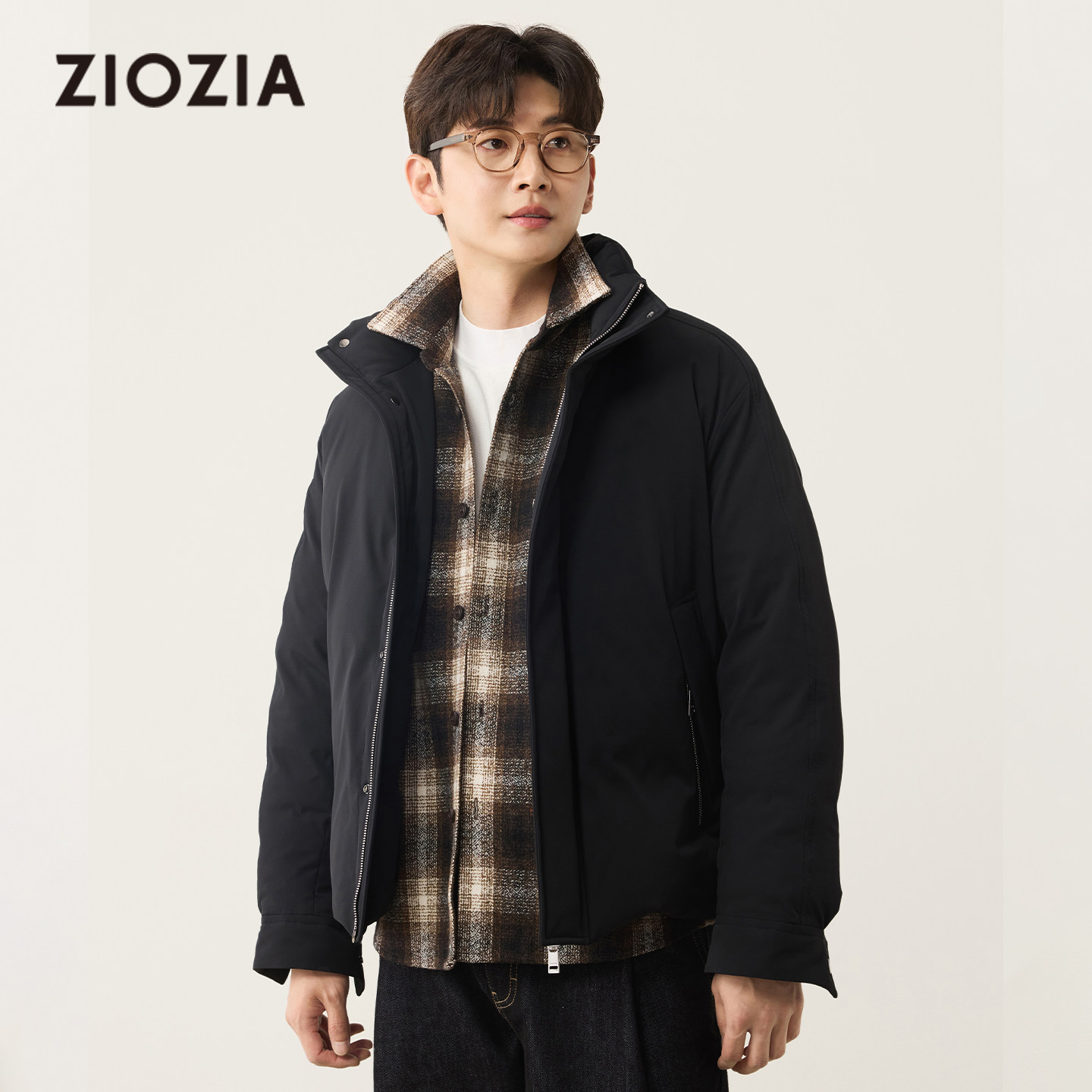 【三防面料】ZIOZIA通勤男装25冬防风立领白鸭绒羽绒服夹克外套