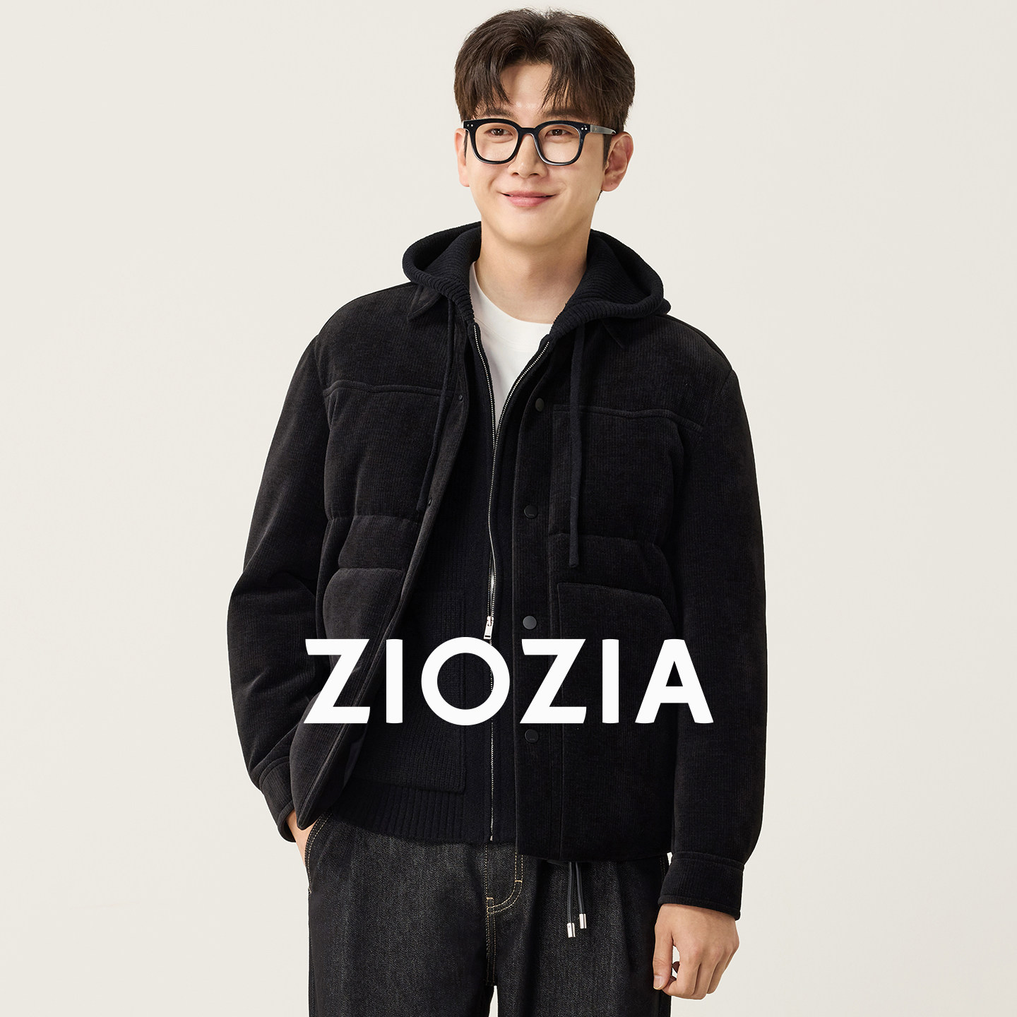 【肌理灯芯绒】ZIOZIA男装冬款时尚翻领白鸭绒羽绒服夹克外套