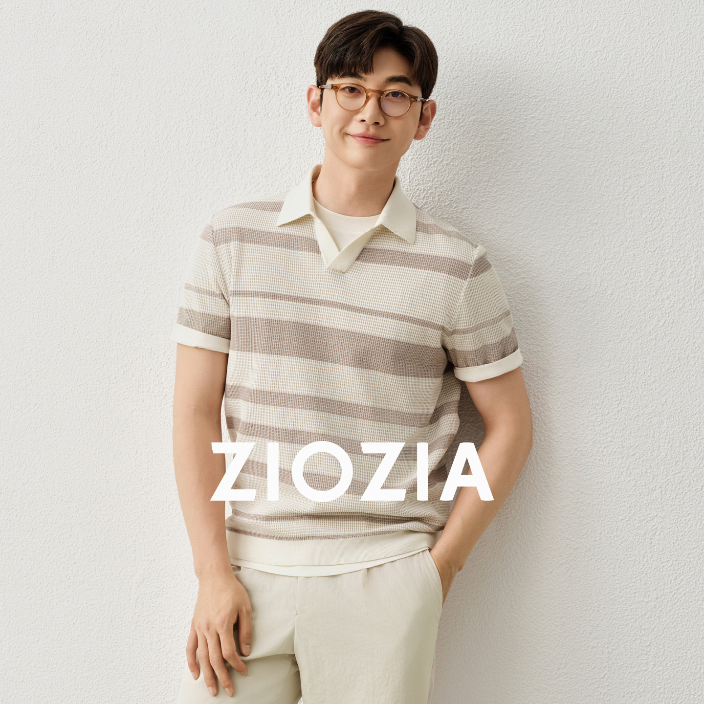 【5A抗菌】ZIOZIA通勤男装26夏中青年海鸥领双色混织针织短袖T恤