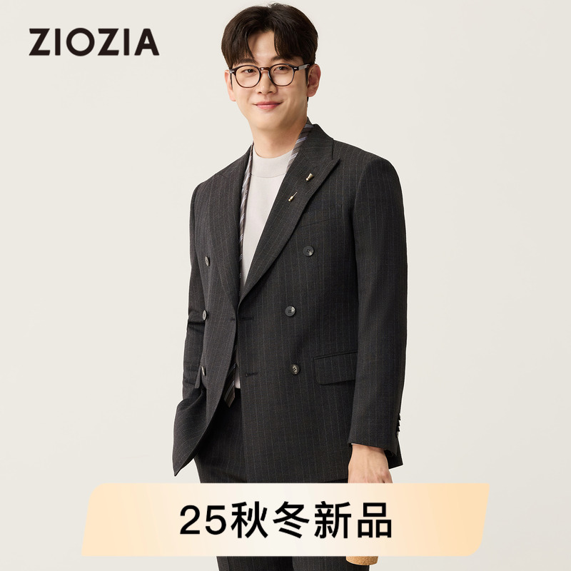 【羊毛混纺】ZIOZIA男装25秋戗驳领条纹商务修身西服外套ZSBE3101
