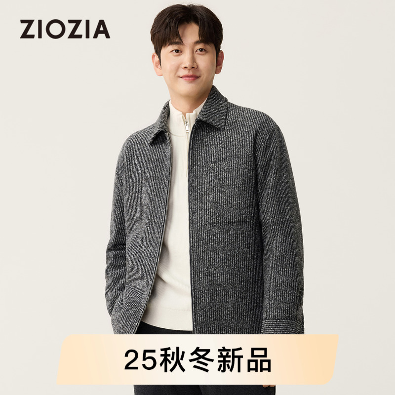 【羊毛混纺】ZIOZIA通勤男装25冬宽松毛呢棉服保暖夹克拉链款外套