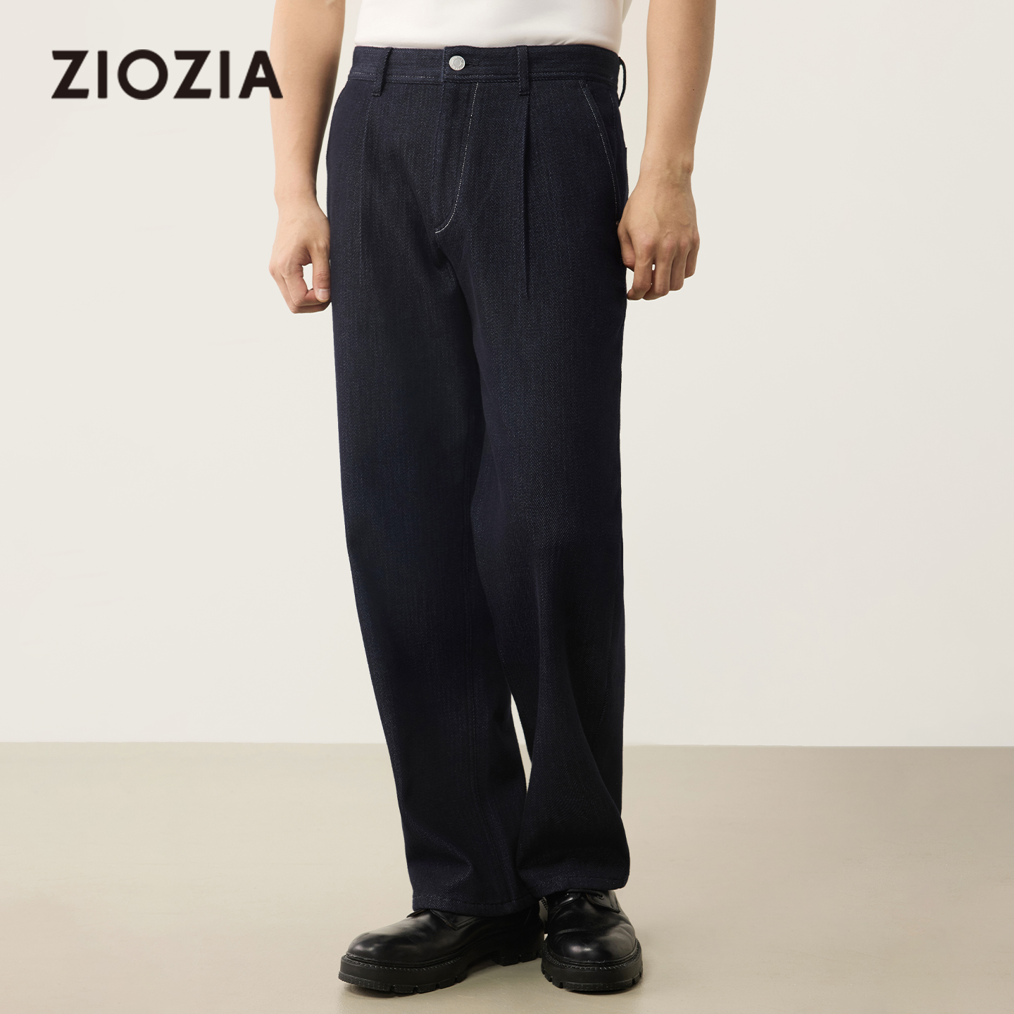 【舒适有型】ZIOZIA通勤男装25秋冬直筒阔腿牛仔裤藏青色休闲长裤