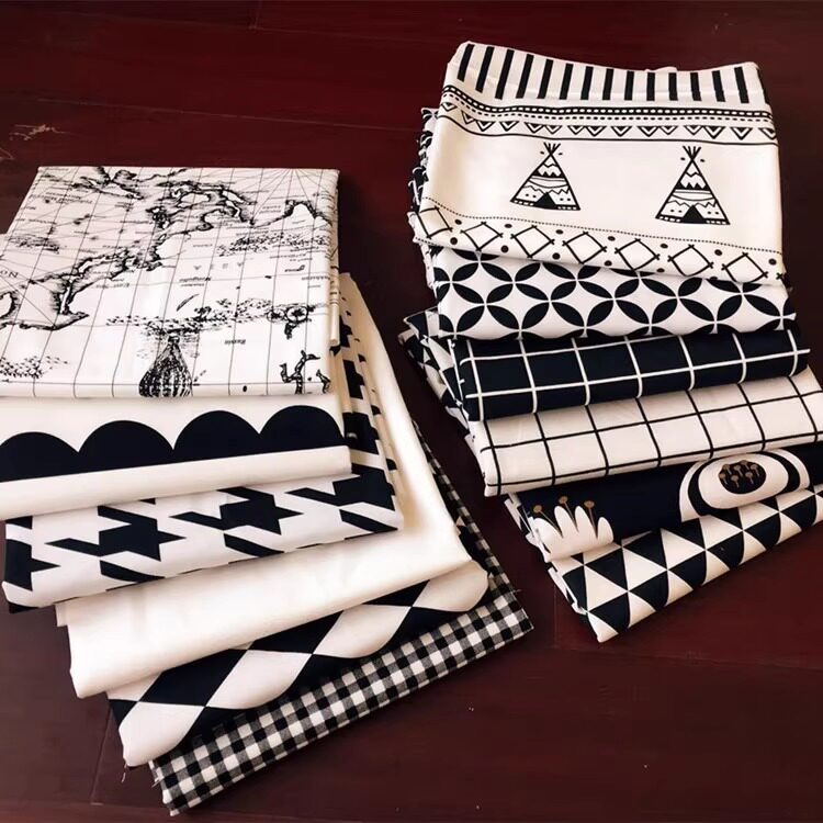 几何格子黑白靠垫服装手工布料