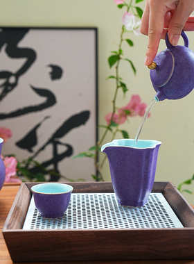 紫色结晶釉中式陶瓷家用公道杯单个高颜值茶海功夫茶具茶海分茶器