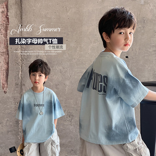 儿童酷帅喷色字母T恤潮 短袖 小杰家2025男童夏季 新款
