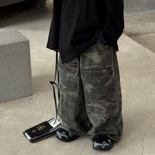 小杰家秋季新款男童复古美式迷彩长裤中大通个性百搭休闲裤潮