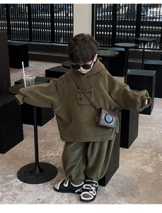 小杰家男童套装冬装新款韩范休闲儿童两件套洋气奥粒绒连帽