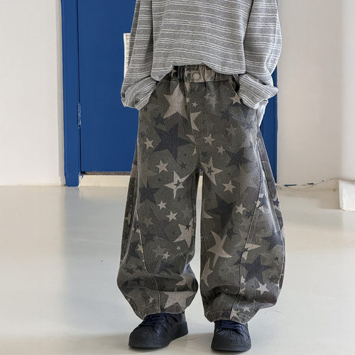 小杰家春季新款男童潮酷弯刀裤