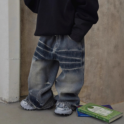 小杰家冬季新款男童加绒牛仔裤