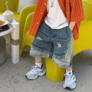 小杰家2026夏季新款男童舒适百搭韩版牛仔裤七分裤褶皱短裤