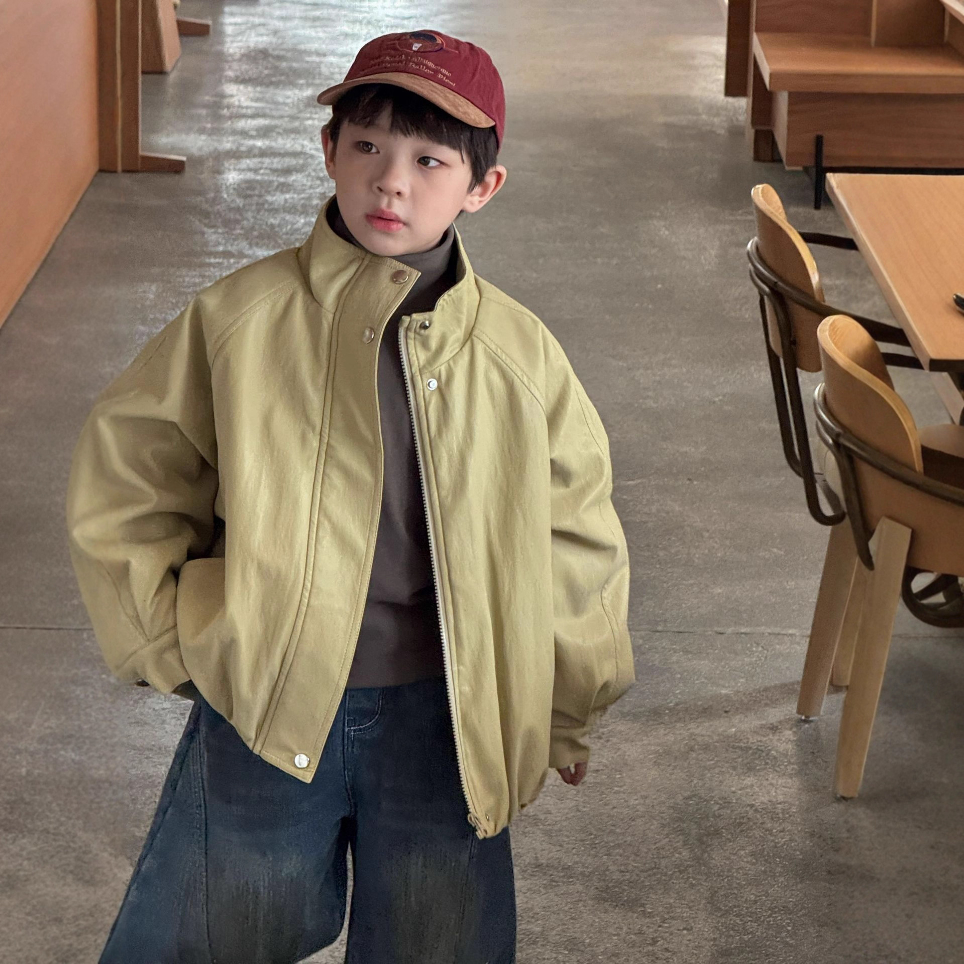 男童加厚夹棉复古pu皮衣夹克外套