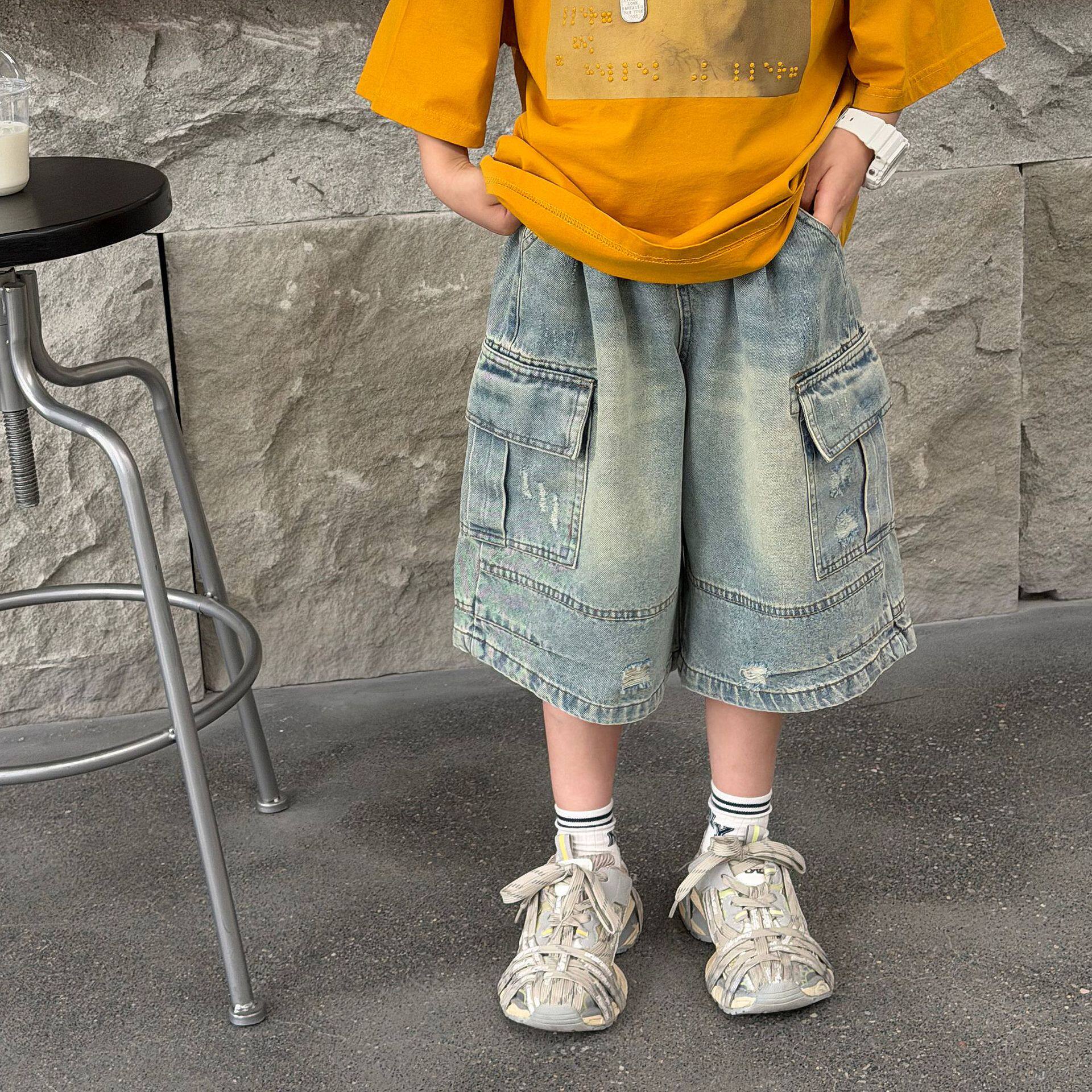 小杰家2026夏季新款韩版男童美式休闲水洗牛仔短裤工装牛仔裤潮