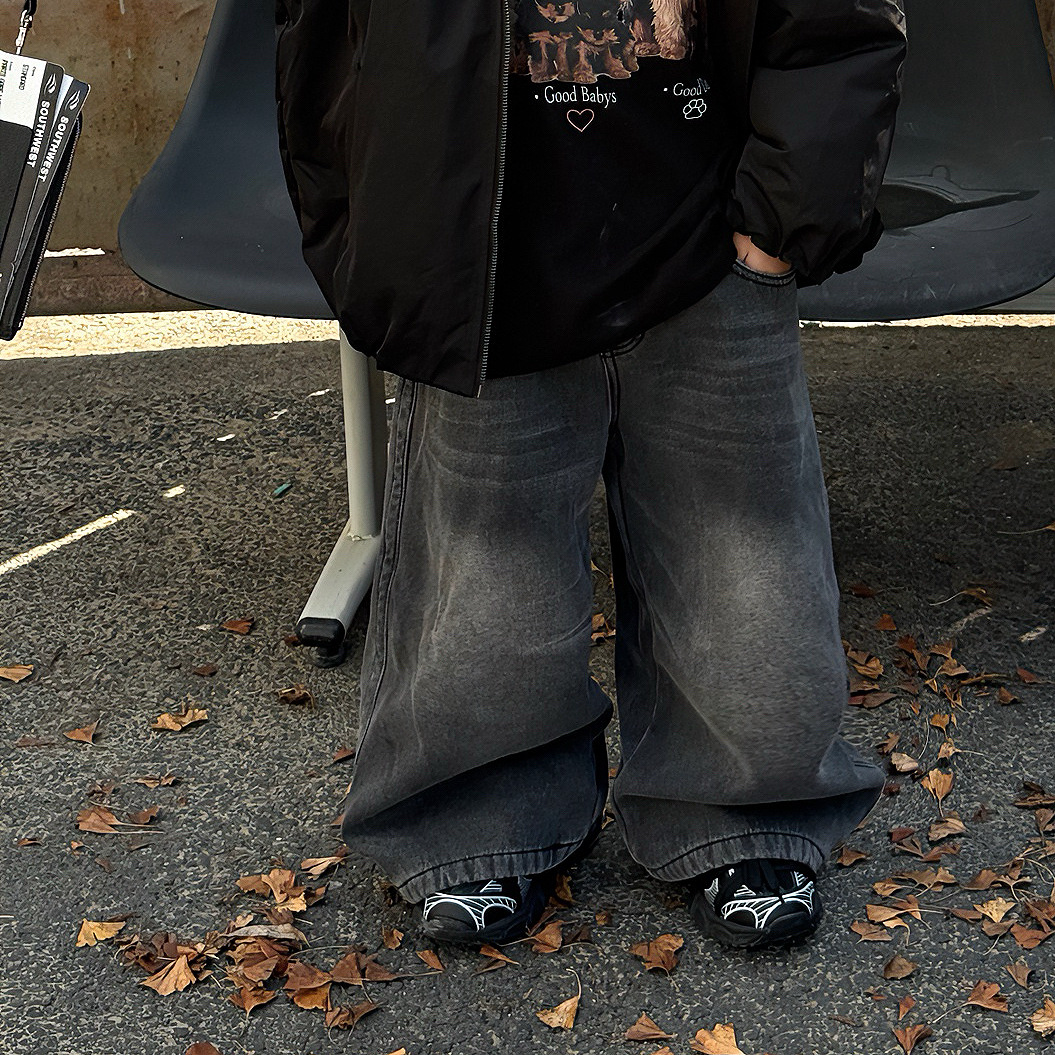 冬季新款潮酷百搭加绒直筒牛仔裤