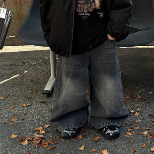 男童保暖长裤 小杰家2025冬季 加绒直筒牛仔裤 潮酷街头百搭美式 新款