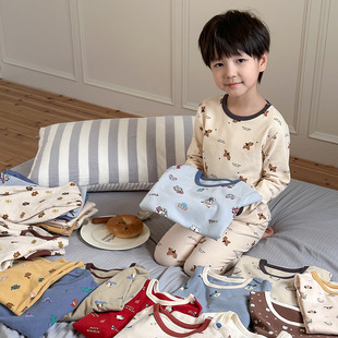 小杰家儿童睡衣A类纯棉无骨羊毛拉架家居服男童女童卡通内衣套装