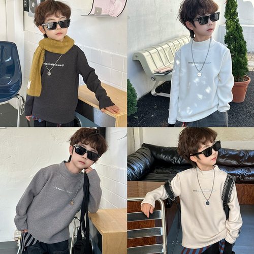 小杰家冬季男童半高领加绒打底衫