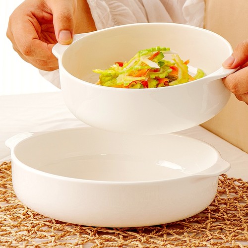 梓宁轻奢骨瓷简约超深双耳圆盘子