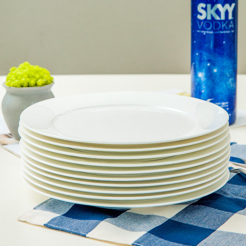 Pure white bone china European style domestic ceramic hotel steak plate